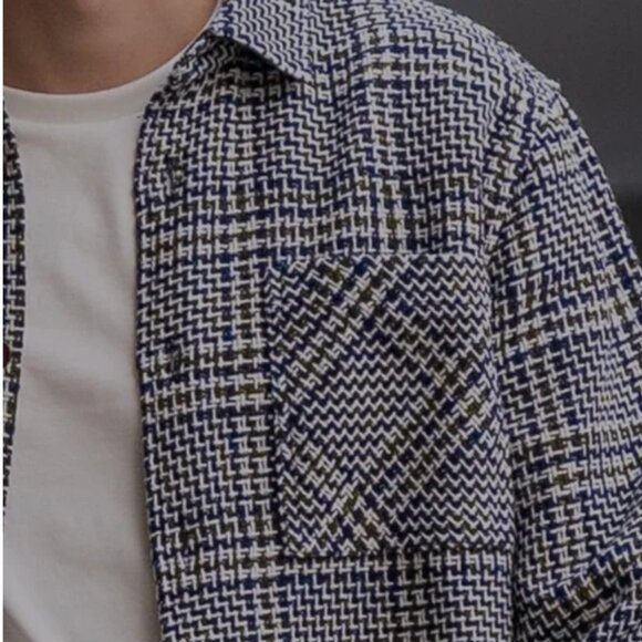 Common People Plaid Oversized Shirt Jacket Mens Size Large Shacket Blue Thick‎ L - Picture 2 of 9